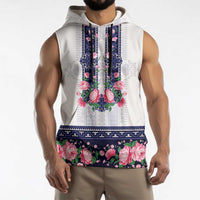 Navy Romanian National Costume Sleeveless Hoodie Peony Flowers Traditional Folk Pattern - Wonder Print Shop