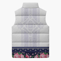Navy Romanian National Costume Sleeveless Puffer Jacket Peony Flowers Traditional Folk Pattern - Wonder Print Shop