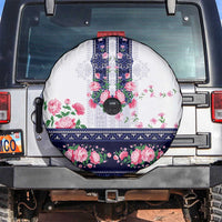 Navy Romanian National Costume Spare Tire Cover Peony Flowers Traditional Folk Pattern - Wonder Print Shop