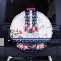 Navy Romanian National Costume Spare Tire Cover Peony Flowers Traditional Folk Pattern - Wonder Print Shop