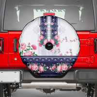 Navy Romanian National Costume Spare Tire Cover Peony Flowers Traditional Folk Pattern - Wonder Print Shop