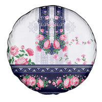 Navy Romanian National Costume Spare Tire Cover Peony Flowers Traditional Folk Pattern - Wonder Print Shop