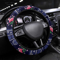 Navy Romanian National Costume Steering Wheel Cover Peony Flowers Traditional Folk Pattern - Wonder Print Shop