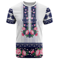 Navy Romanian National Costume T Shirt Peony Flowers Traditional Folk Pattern - Wonder Print Shop