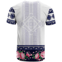 Navy Romanian National Costume T Shirt Peony Flowers Traditional Folk Pattern - Wonder Print Shop
