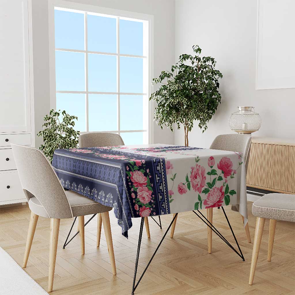 Navy Romanian National Costume Tablecloth Peony Flowers Traditional Folk Pattern - Wonder Print Shop