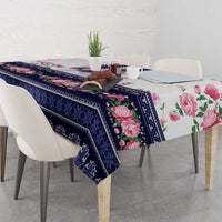 Navy Romanian National Costume Tablecloth Peony Flowers Traditional Folk Pattern - Wonder Print Shop