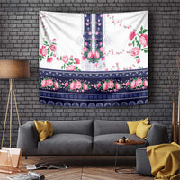 Navy Romanian National Costume Tapestry Peony Flowers Traditional Folk Pattern - Wonder Print Shop