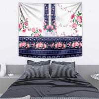 Navy Romanian National Costume Tapestry Peony Flowers Traditional Folk Pattern - Wonder Print Shop