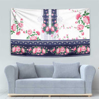 Navy Romanian National Costume Tapestry Peony Flowers Traditional Folk Pattern - Wonder Print Shop