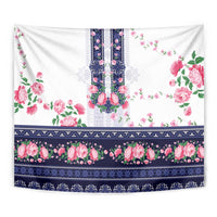 Navy Romanian National Costume Tapestry Peony Flowers Traditional Folk Pattern - Wonder Print Shop