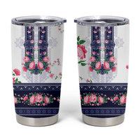 Navy Romanian National Costume Tumbler Cup Peony Flowers Traditional Folk Pattern - Wonder Print Shop
