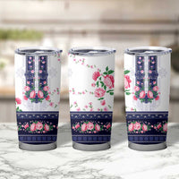 Navy Romanian National Costume Tumbler Cup Peony Flowers Traditional Folk Pattern - Wonder Print Shop