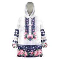 Navy Romanian National Costume Wearable Blanket Hoodie Peony Flowers Traditional Folk Pattern - Wonder Print Shop