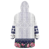 Navy Romanian National Costume Wearable Blanket Hoodie Peony Flowers Traditional Folk Pattern - Wonder Print Shop