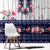 Navy Romanian National Costume Window Curtain Peony Flowers Traditional Folk Pattern - Wonder Print Shop