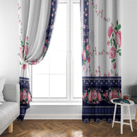 Navy Romanian National Costume Window Curtain Peony Flowers Traditional Folk Pattern - Wonder Print Shop