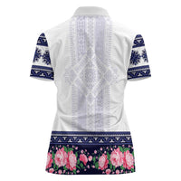 Navy Romanian National Costume Women Polo Shirt Peony Flowers Traditional Folk Pattern - Wonder Print Shop