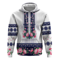 Navy Romanian National Costume Zip Hoodie Peony Flowers Traditional Folk Pattern - Wonder Print Shop