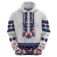 Navy Romanian National Costume Zip Hoodie Peony Flowers Traditional Folk Pattern - Wonder Print Shop