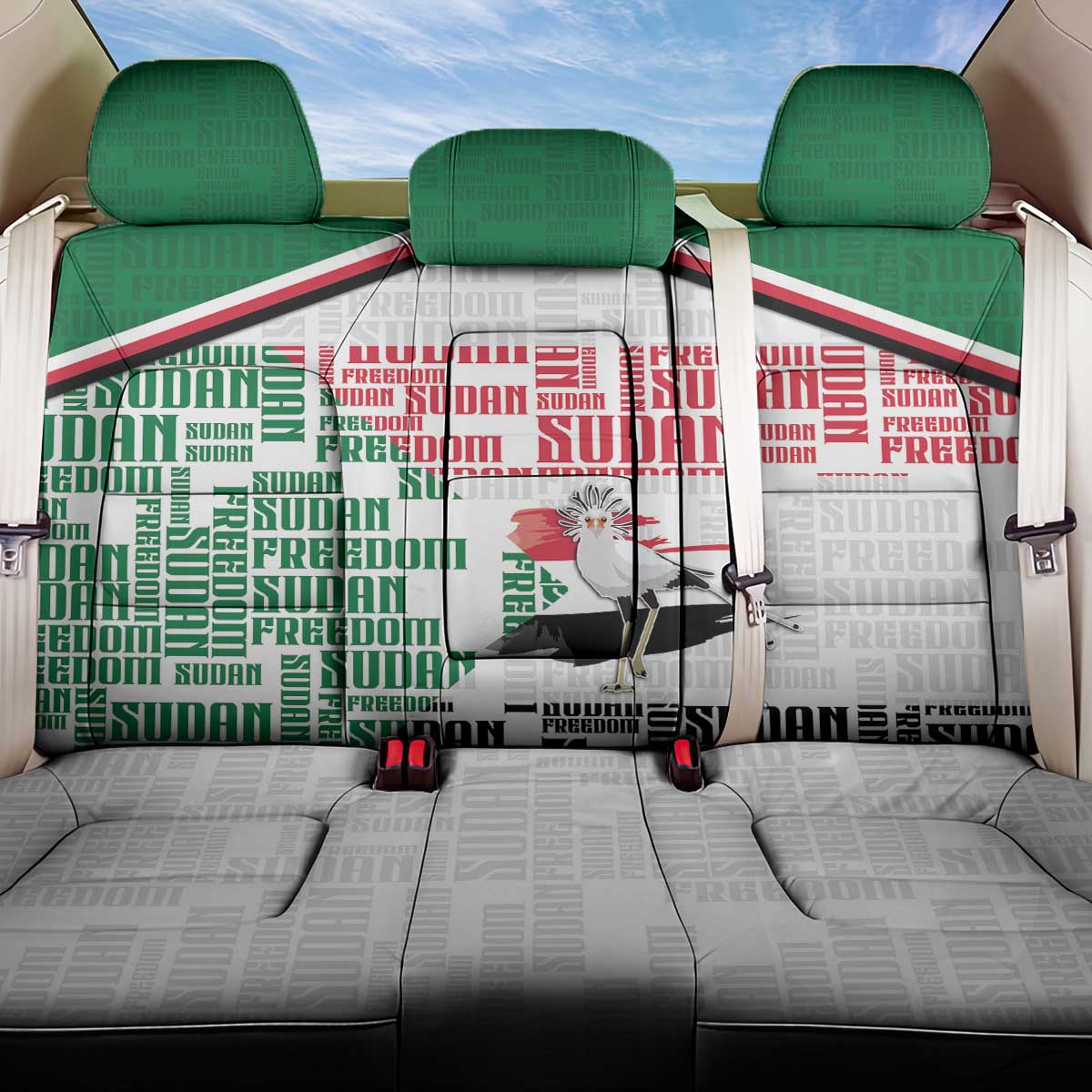 Sudan Back Car Seat Cover Secretary Bird With Typography Patterns - Wonder Print Shop