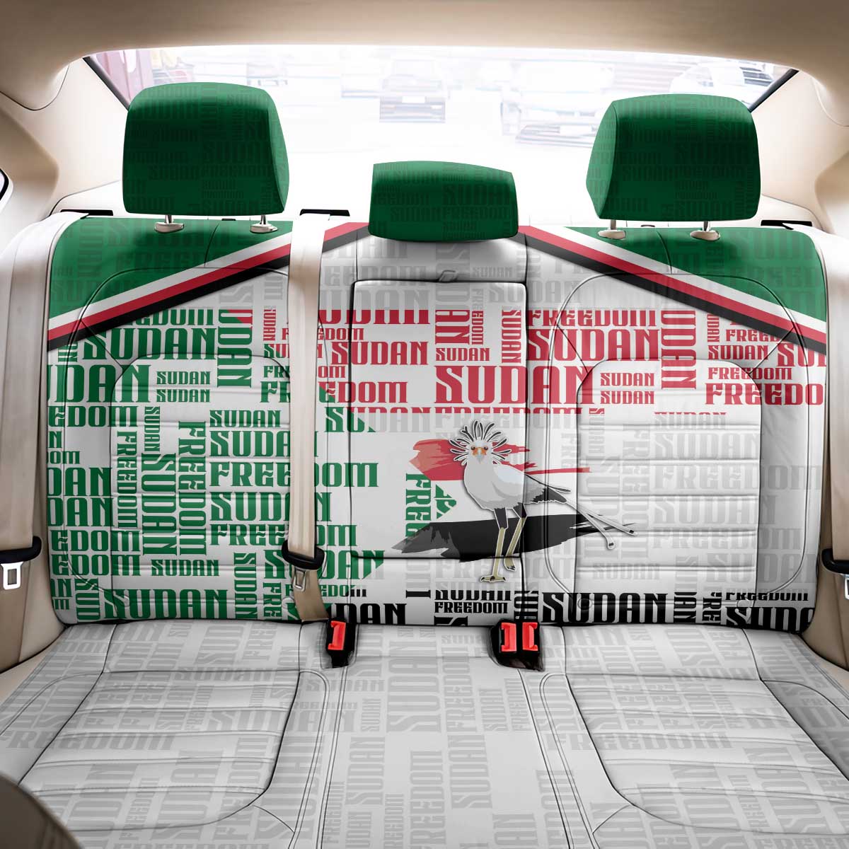 Sudan Back Car Seat Cover Secretary Bird With Typography Patterns - Wonder Print Shop