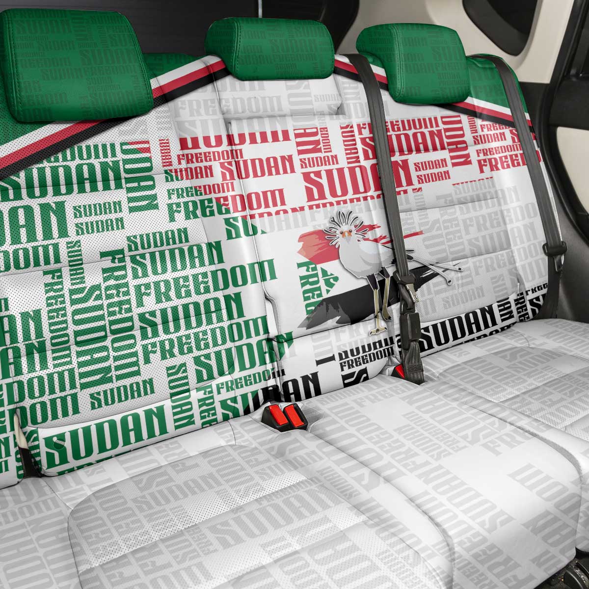 Sudan Back Car Seat Cover Secretary Bird With Typography Patterns - Wonder Print Shop