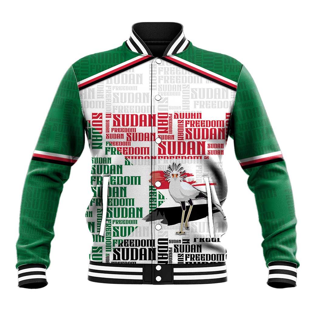 Personalized Sudan Baseball Jacket Secretary Bird With Typography Patterns - Wonder Print Shop