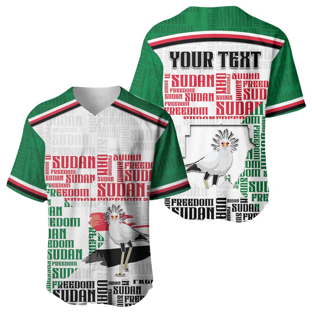 Personalized Sudan Baseball Jersey Secretary Bird With Typography Patterns - Wonder Print Shop