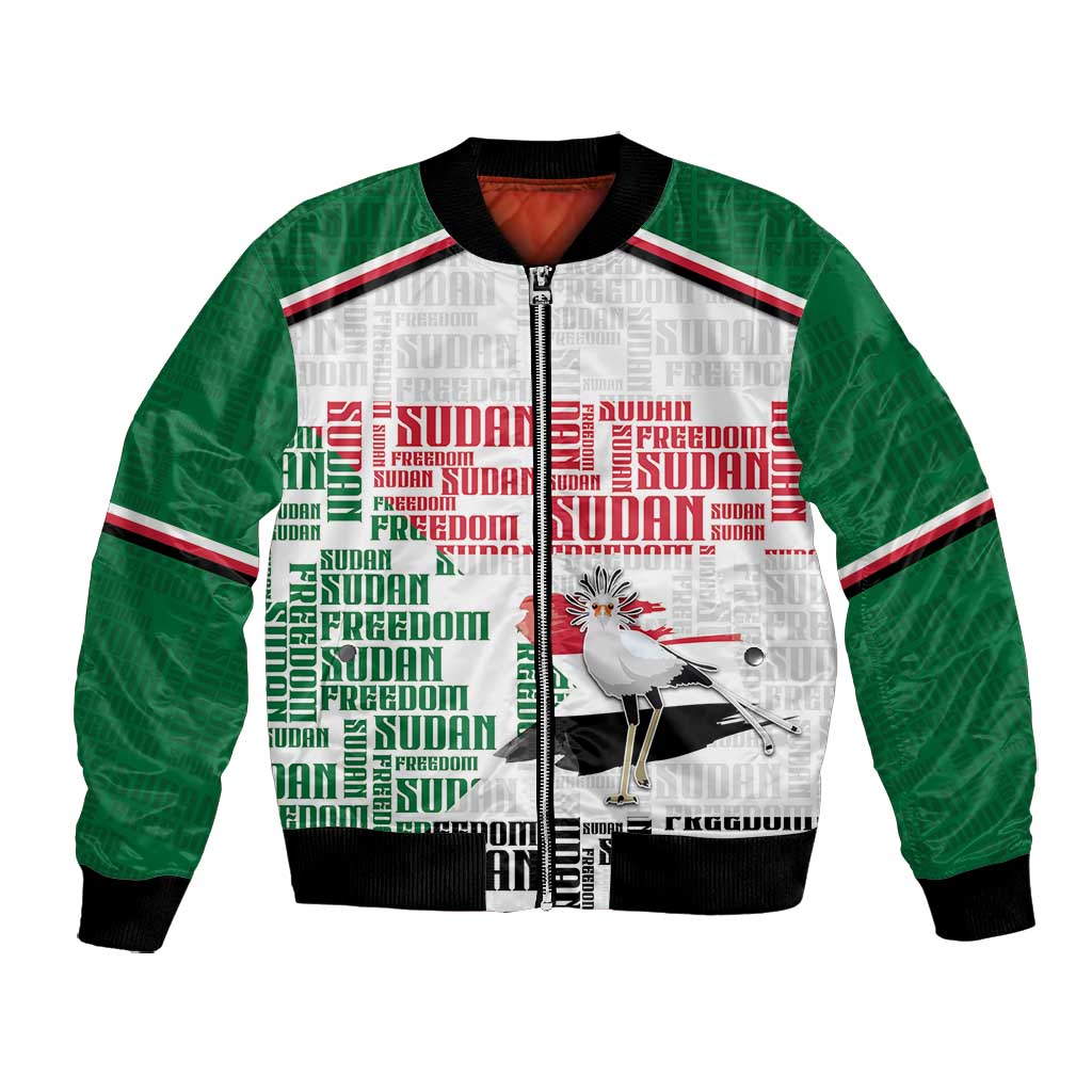 Personalized Sudan Bomber Jacket Secretary Bird With Typography Patterns - Wonder Print Shop