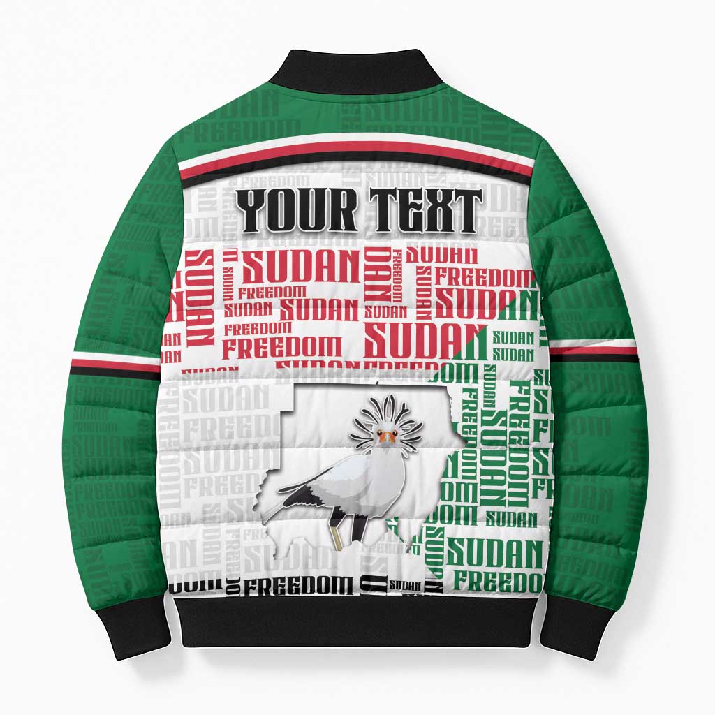 Personalized Sudan Bomber Puffer Jacket Secretary Bird With Typography Patterns - Wonder Print Shop