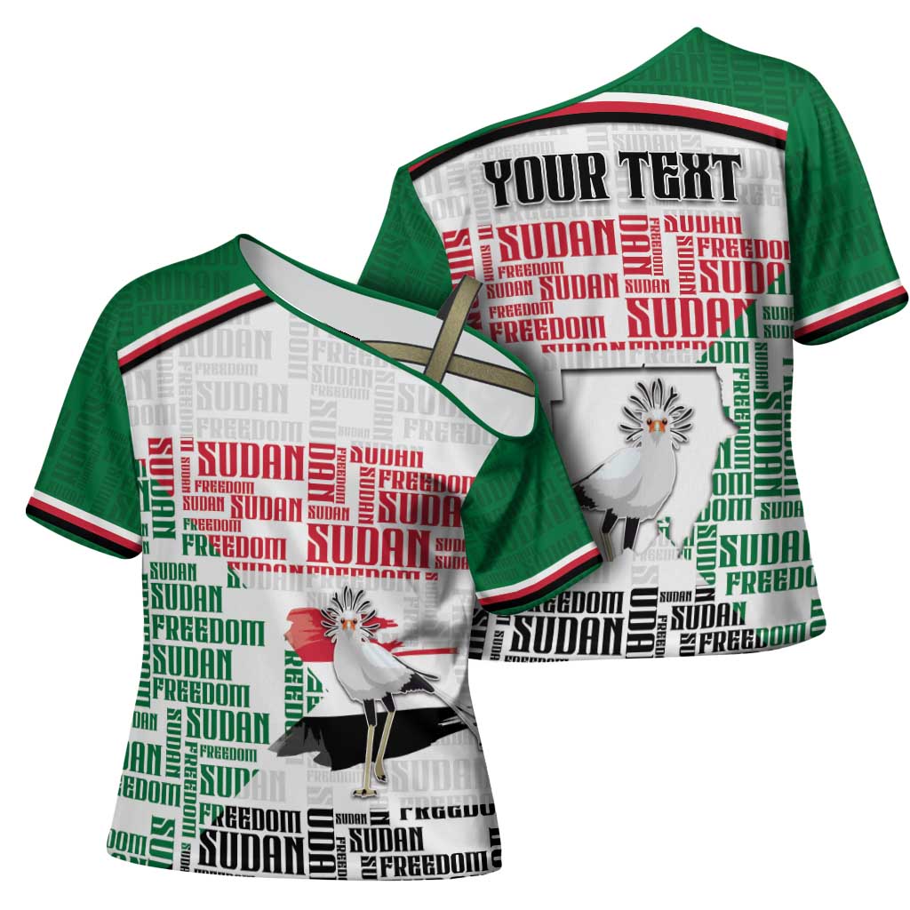 Personalized Sudan Cross Shoulder Shirt Secretary Bird With Typography Patterns - Wonder Print Shop