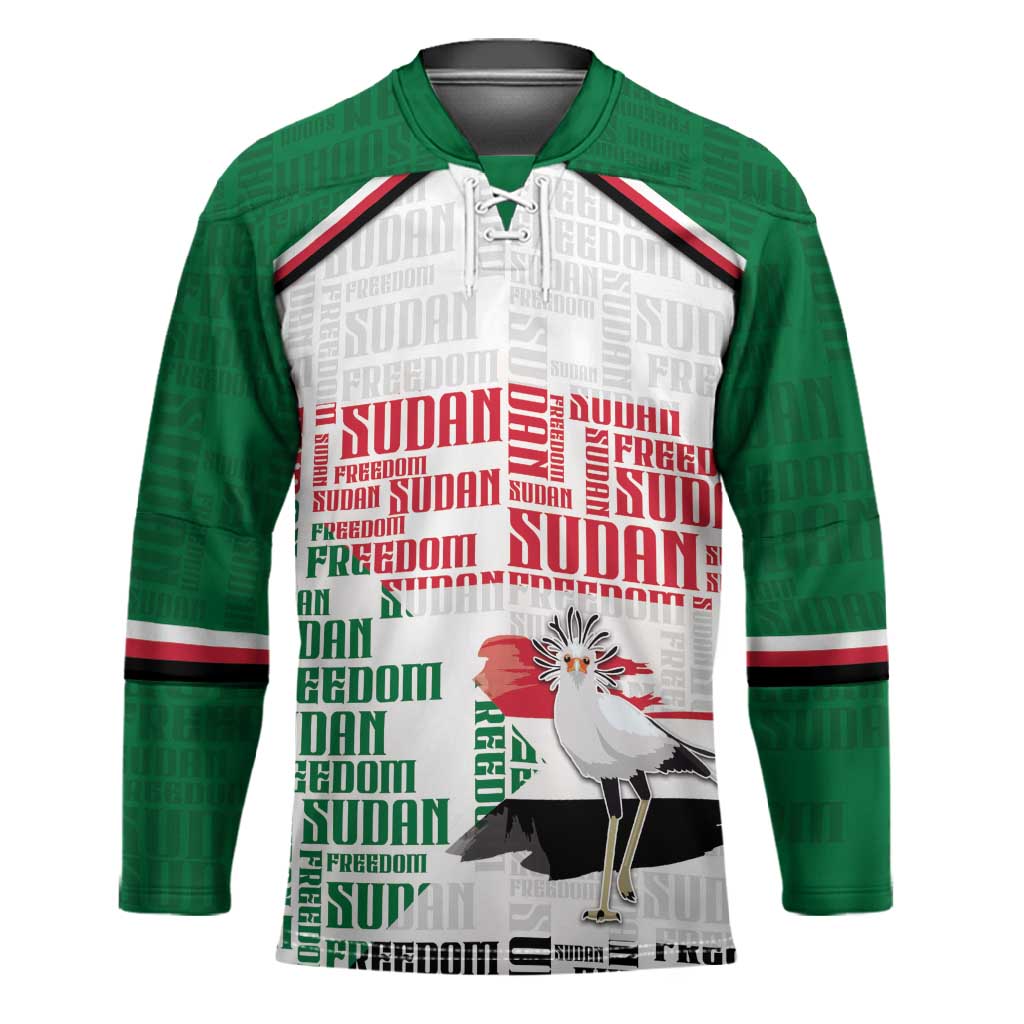 Personalized Sudan Hockey Jersey Secretary Bird With Typography Patterns - Wonder Print Shop