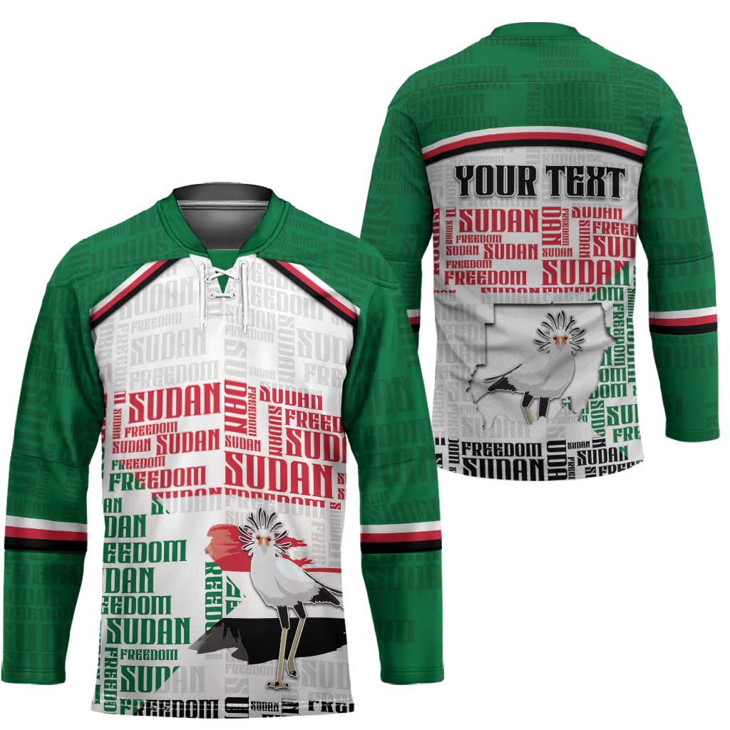 Personalized Sudan Hockey Jersey Secretary Bird With Typography Patterns - Wonder Print Shop