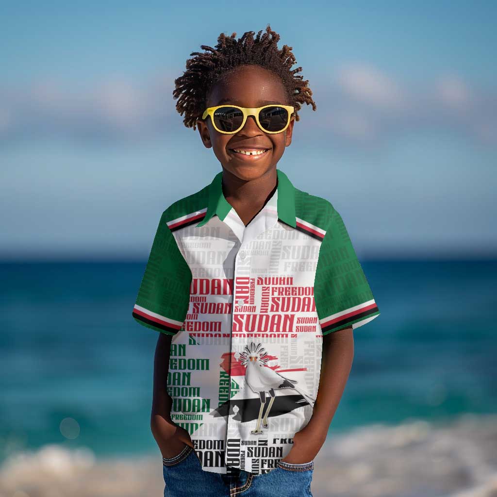 Personalized Sudan Kid Hawaiian Shirt Secretary Bird With Typography Patterns - Wonder Print Shop