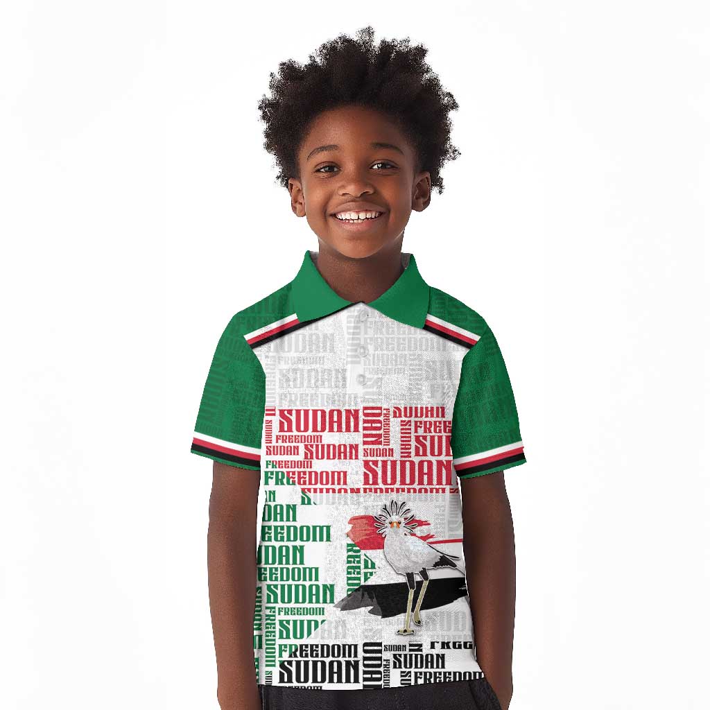 Personalized Sudan Kid Polo Shirt Secretary Bird With Typography Patterns - Wonder Print Shop