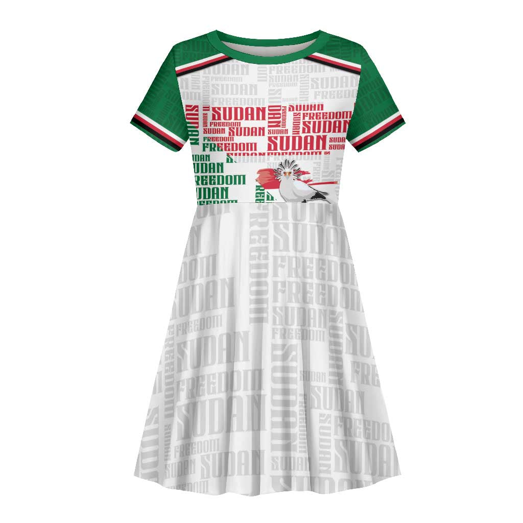 Personalized Sudan Kid Short Sleeve Dress Secretary Bird With Typography Patterns - Wonder Print Shop