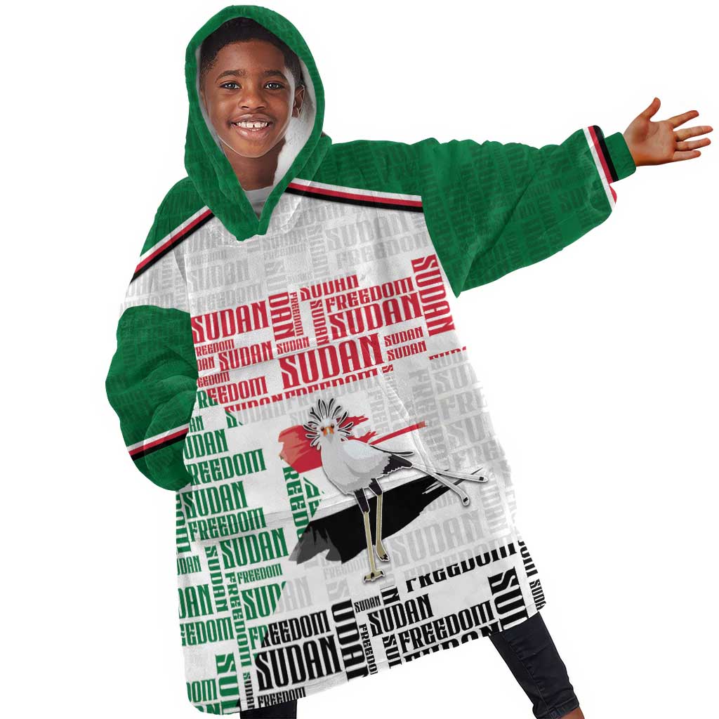 Personalized Sudan Kid Wearable Blanket Hoodie Secretary Bird With Typography Patterns - Wonder Print Shop