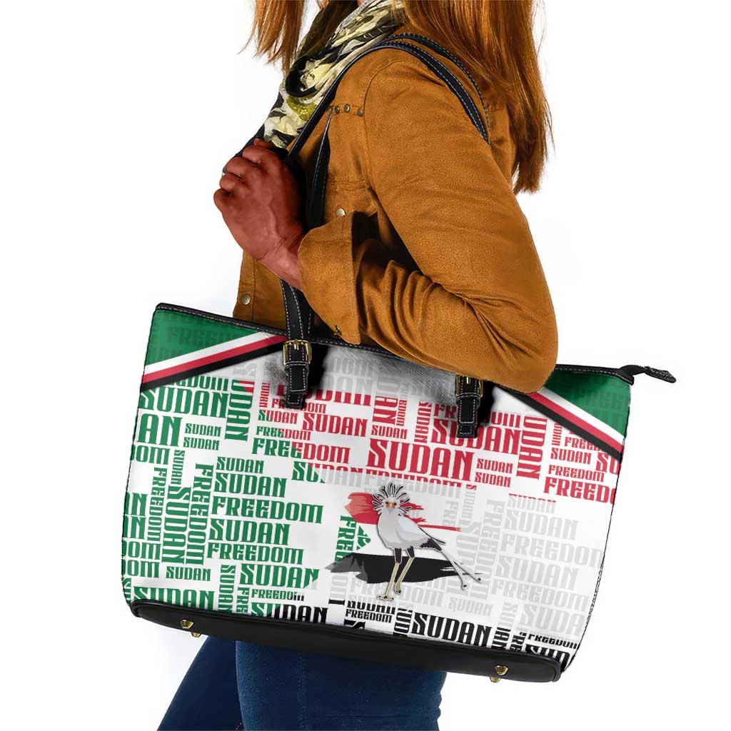 Sudan Leather Tote Bag Secretary Bird With Typography Patterns - Wonder Print Shop