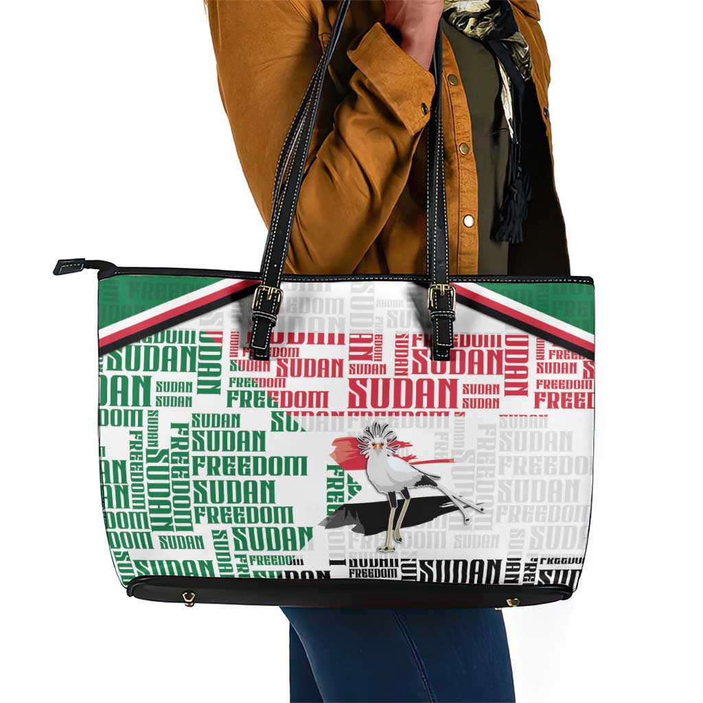 Sudan Leather Tote Bag Secretary Bird With Typography Patterns - Wonder Print Shop