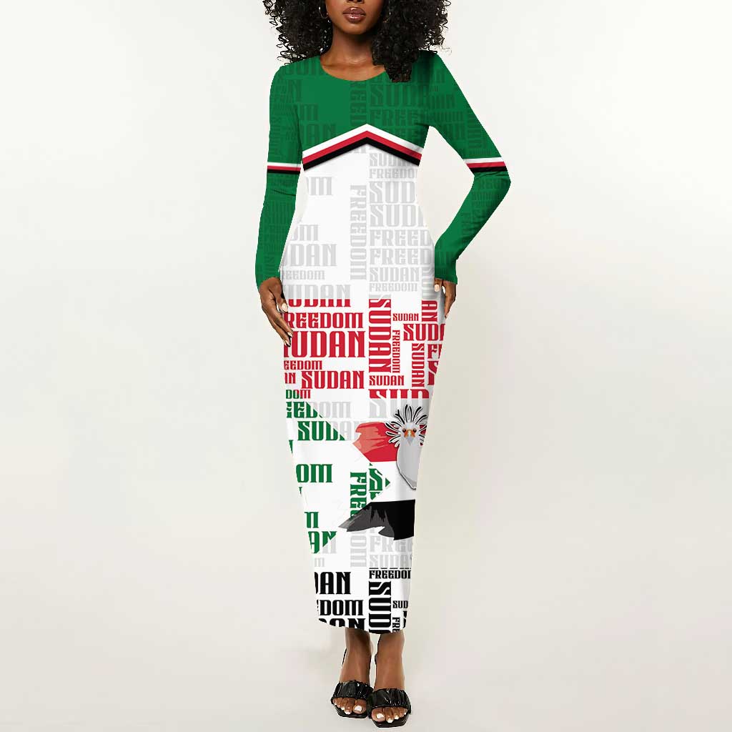Personalized Sudan Long Sleeve Bodycon Dress Secretary Bird With Typography Patterns - Wonder Print Shop
