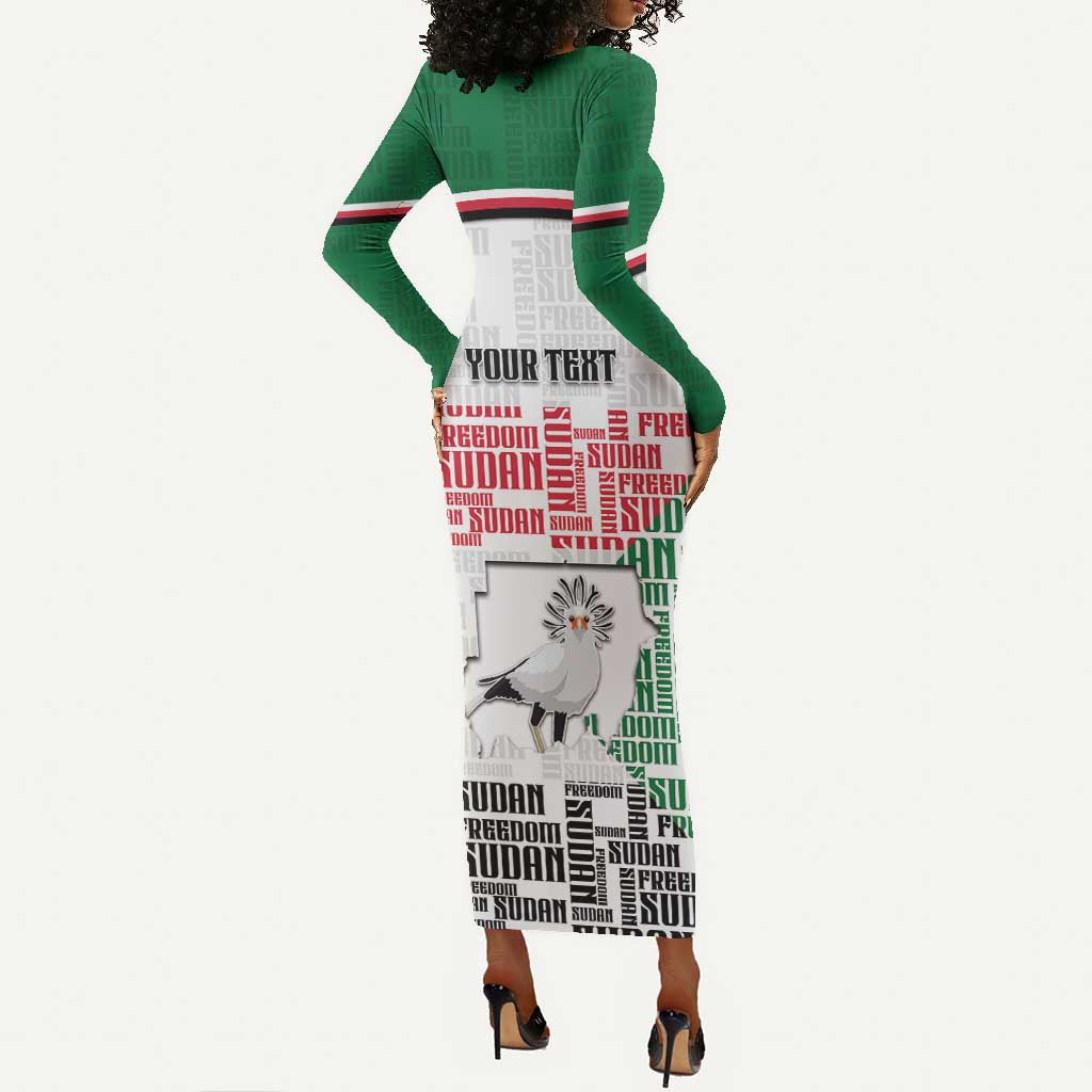 Personalized Sudan Long Sleeve Bodycon Dress Secretary Bird With Typography Patterns - Wonder Print Shop