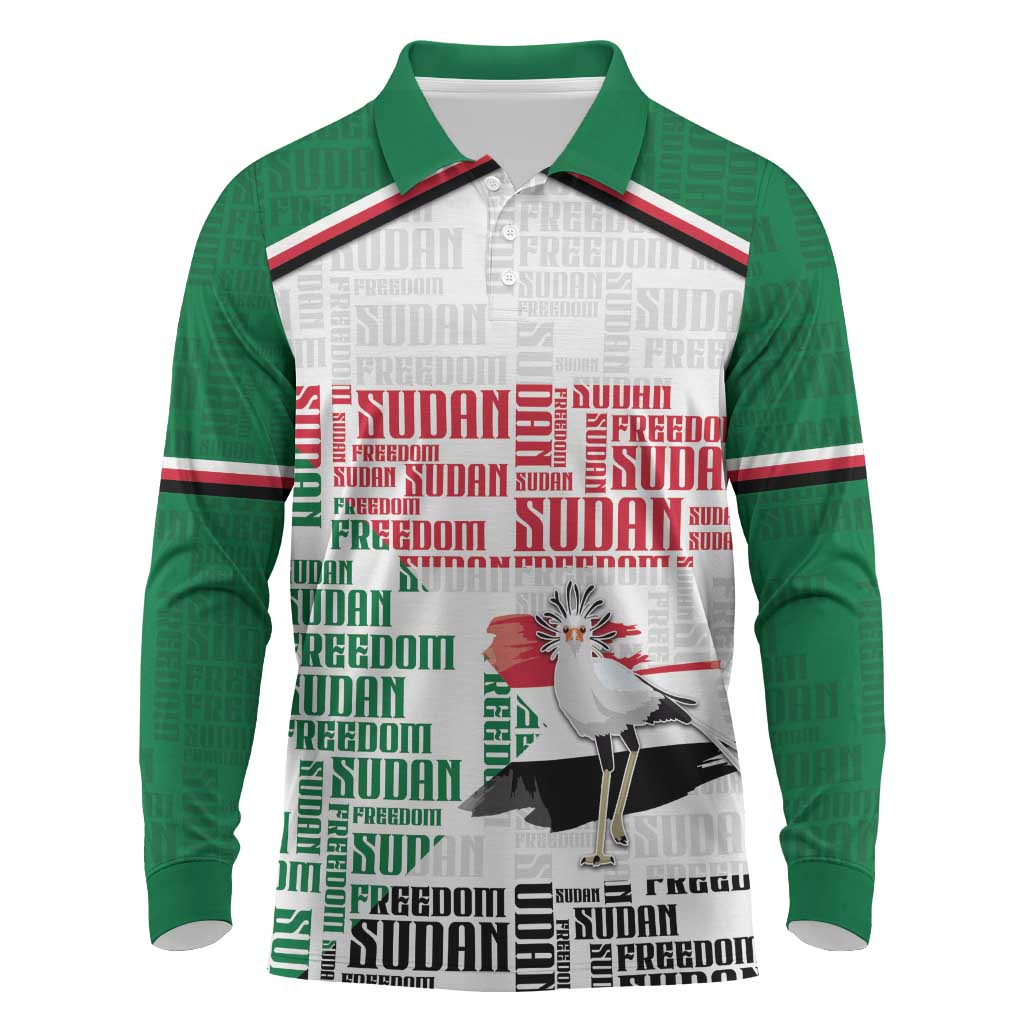 Personalized Sudan Long Sleeve Polo Shirt Secretary Bird With Typography Patterns - Wonder Print Shop