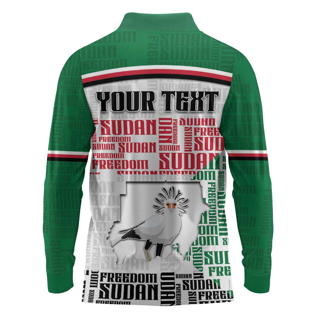 Personalized Sudan Long Sleeve Polo Shirt Secretary Bird With Typography Patterns - Wonder Print Shop