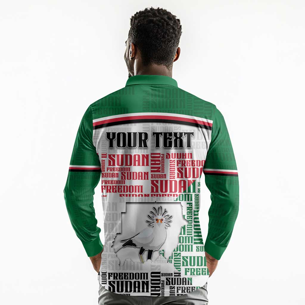 Personalized Sudan Long Sleeve Polo Shirt Secretary Bird With Typography Patterns - Wonder Print Shop
