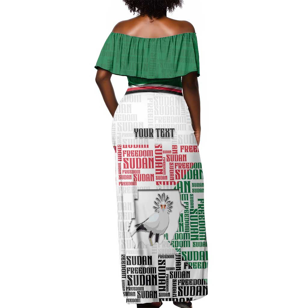 Personalized Sudan Off Shoulder Maxi Dress Secretary Bird With Typography Patterns - Wonder Print Shop