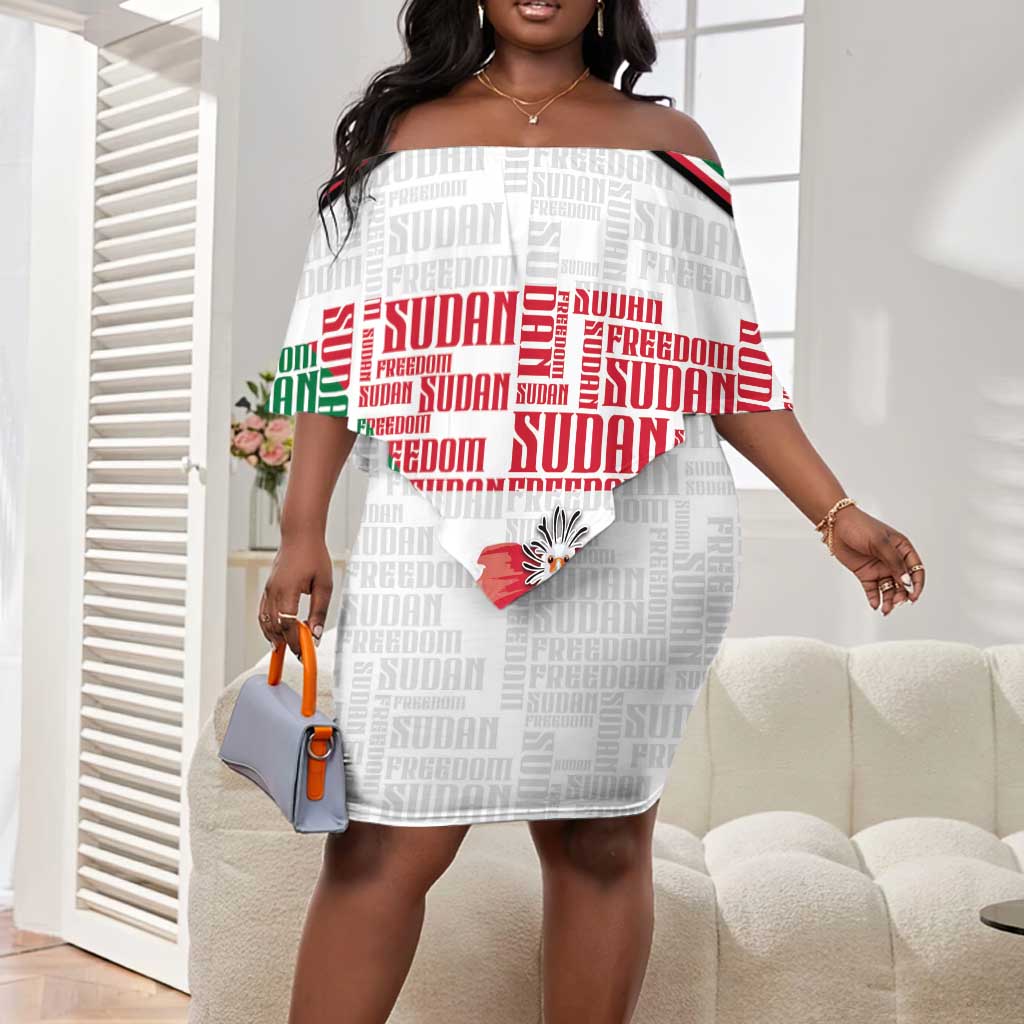 Personalized Sudan Off Shoulder Short Dress Secretary Bird With Typography Patterns - Wonder Print Shop