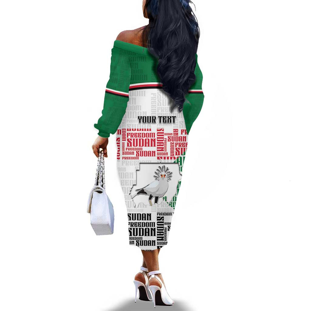 Personalized Sudan Off The Shoulder Long Sleeve Dress Secretary Bird With Typography Patterns - Wonder Print Shop