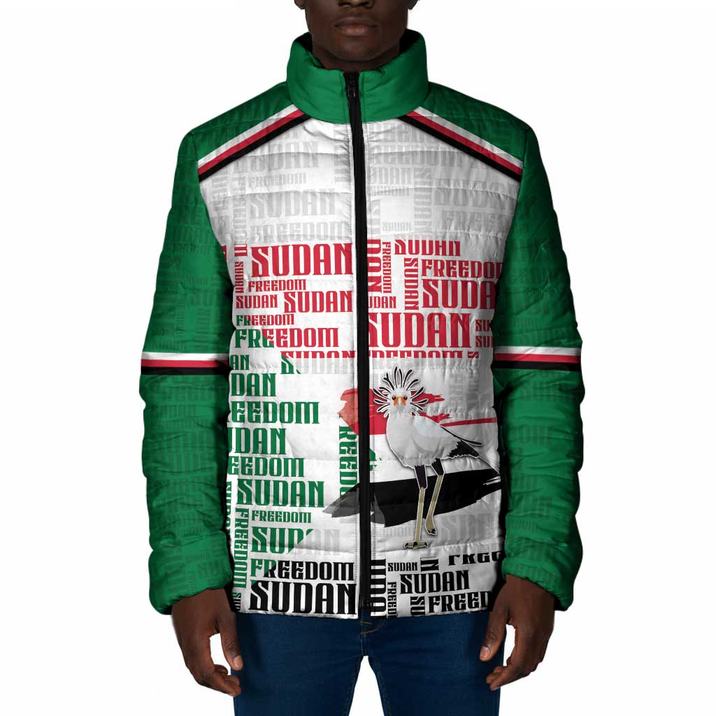 Personalized Sudan Padded Jacket Secretary Bird With Typography Patterns - Wonder Print Shop