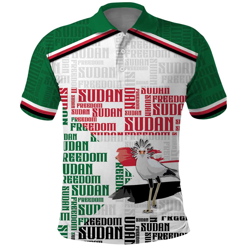Personalized Sudan Polo Shirt Secretary Bird With Typography Patterns - Wonder Print Shop